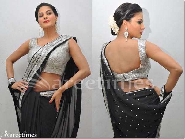 Veena_Malik_Black_Embroidery_Saree