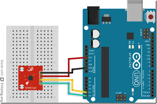 Arduino_HMC5883L_2_Steckplatine