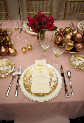 One of the place settings featuring china from Royal Crown Derby and Martha Stewart Collection with Wedgwood. The flatware is from the Vera Wang Collection by Wedgwood. One of the place settings featuring china from Royal Crown Derby and Martha Stewart Collection with Wedgwood. The flatware is from the Vera Wang Collection by Wedgwood.