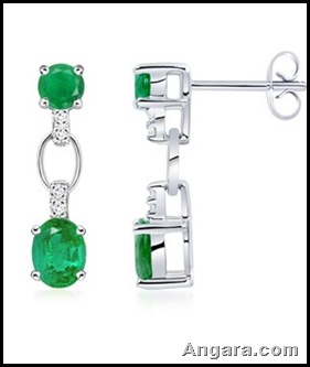 Oval, Round Emerald and Diamond Earrings