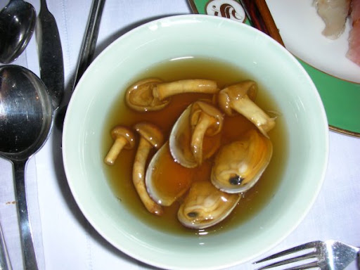 Maybe a low fat meal isn't such a bad idea. Mushrooms, clams and miso broth.