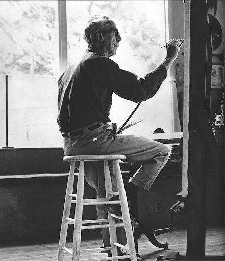 A photograph of Rockwell in his studio in 1970.