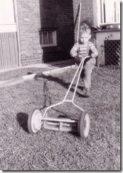 Charles mowing lawn May 1953