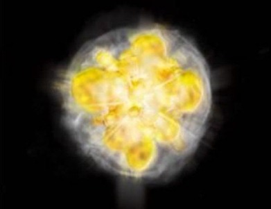 desenho esquemático da estrutura de uma supernova em 3D