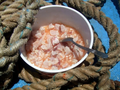 Step 8: Let marinate for about 5 minutes, then enjoy! We scooped it up with some Saltine crakers.