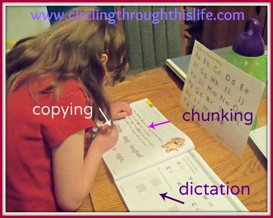 Supergirl copies the phrase after chunking the -ed endings in her Spelling You See curriculum.