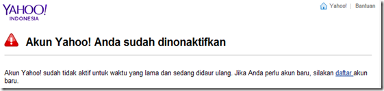 Akun Yahoo tidak aktif Akun Yahoo non aktif