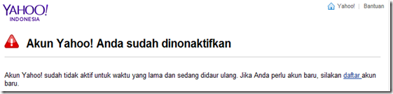 Akun Yahoo tidak aktif