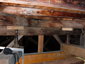 Jacks positioned directly under each of the eight posts transfered the load to the I beams.