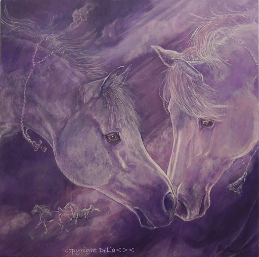 Delia also painted Ibn and ChutYa, the Arabian horses she had for 29 years. Delia also painted Ibn and ChutYa, the Arabian horses she had for 29 years.