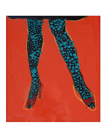 Original Lady Legs. Crayon, ink, acrylic, glue, glitter, shellac on mat board. 11x13. Sold.