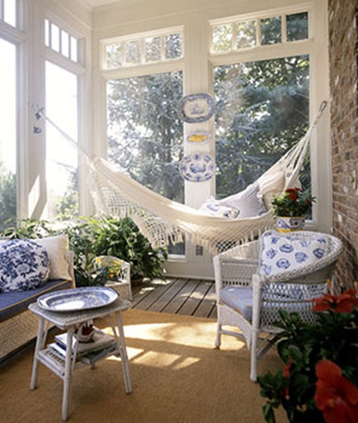 blue and white sun porch