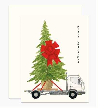 Rockefeller Center tree-lovers with appreciate this hand-painted card for the holidays. Tree on a Flatbead Card, $14 for a set of 6, Dear Hancock, dearhancock.com.