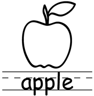 c0 a line drawing of an apple with the word 'apple' written underneath it, as if by a children in school.