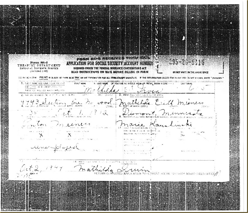 Mathilda Edith Meiners Social Security Card Application Mathilda Edith Meiners Social Security Card Application
