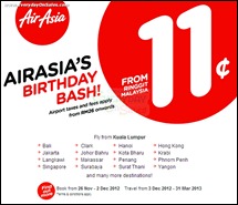 AirAsia's 11th Birthday Bash! Fares from 11 sen only Branded Shopping Save Money EverydayOnSales