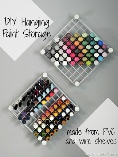 Craft Room Organization: PVC and Wire Shelf Paint Storage