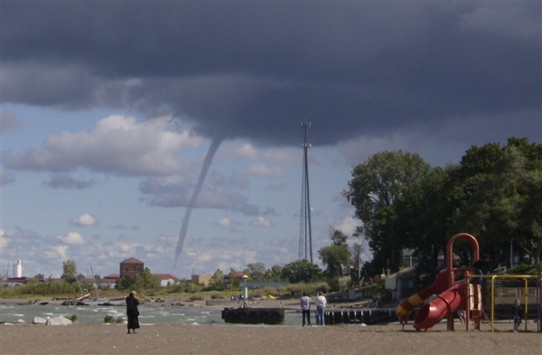 This waterspout formed over Lake Erie on Sunday, 23 September 2012. The photo was taken looking east towards Cleveland, Ohio, from Lorain, Ohio. ICWR.ca observer via usnews.nbcnews.com