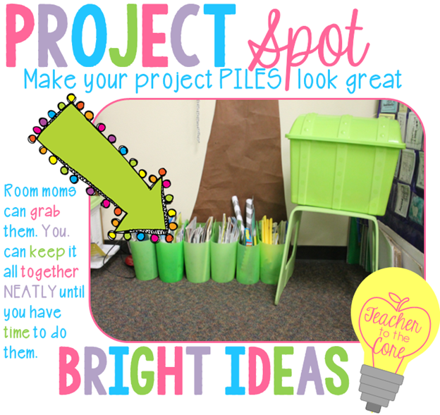 Put project piles in little bins- they look better until you have time to get to them Put project piles in little bins- they look better until you have time to get to them