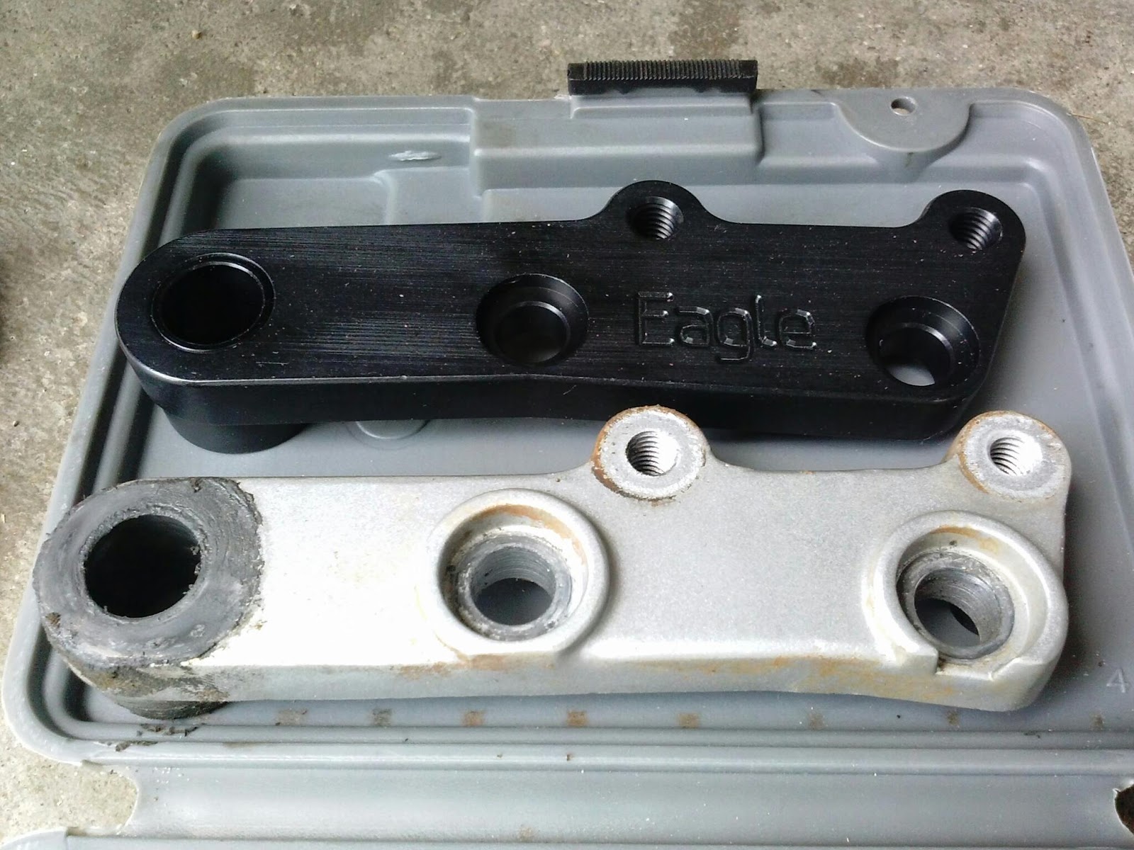 Geoff's KLR650 project Installed Eagle Mike's rear brake pedal mount