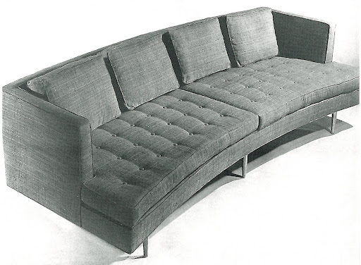 This curved sofa is an endless source of inspiration to me. I love the shape of it, but I would probably have it reupholstered without buttons to made it a bit more sleek. This curved sofa is an endless source of inspiration to me. I love the shape of it, but I would probably have it reupholstered without buttons to made it a bit more sleek.