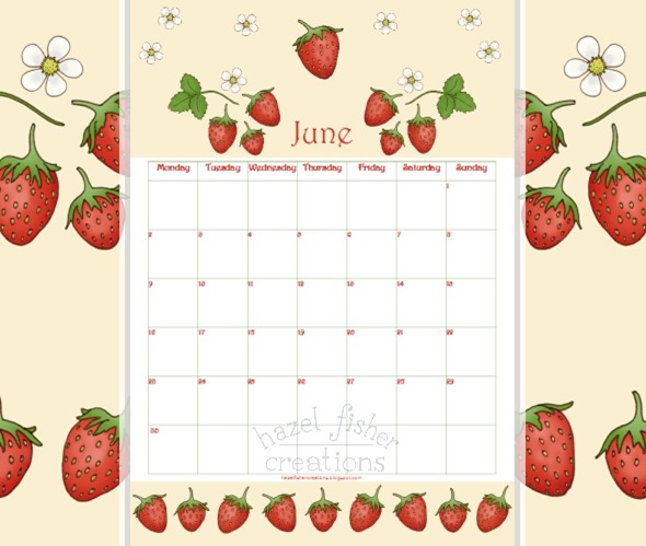 2014 June 02 free printable calendar strawberries