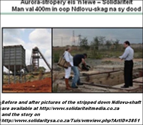 AURORA MINE SHAFT DEATHS DUE TO STRIPPING INFRASTRUCTURE