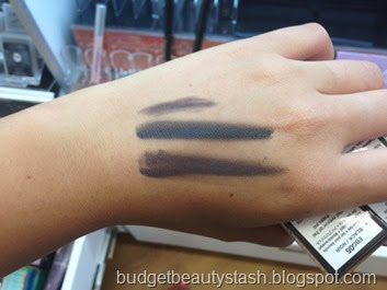 Swatches of NYX eyebrow gel, anastasia brow wiz in ebony, and tarte eyebrow mousse in rich brown
