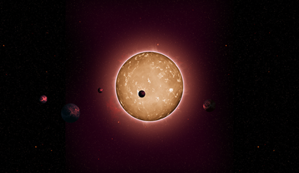 ilustração do sistema solar Kepler-444