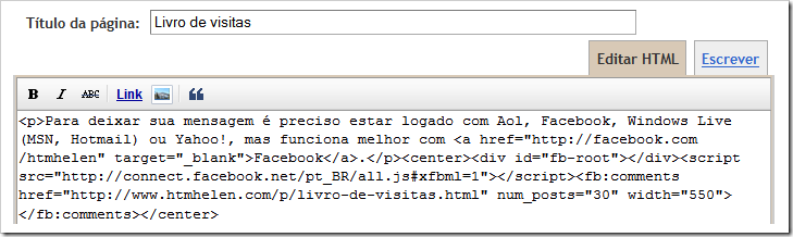 Código da página Código da página