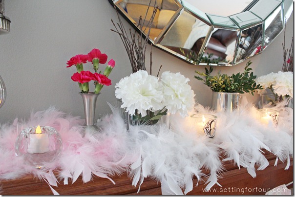How to decor ideas for a Beautiful Mantle for Valentine's Day from Setting for Four.  See how to here! http://www.settingforfour.com/2013/02/how-to-decorate-mantle-for-valentines.html  #mantle #valentine #diy #decor