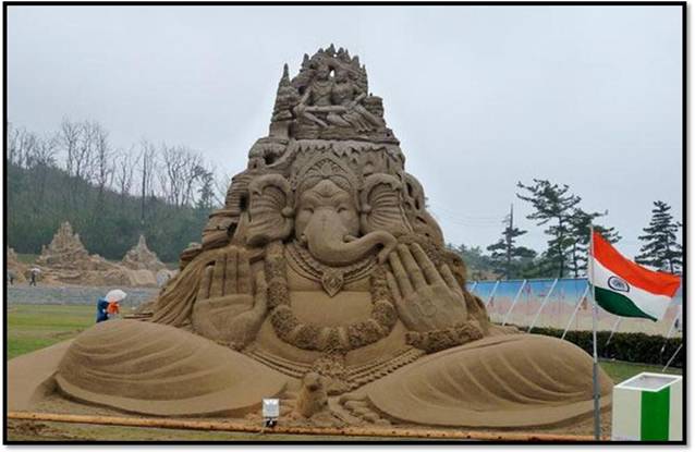 Statues of Lord Ganesha, Budha , Jesus and many more made up of Sand