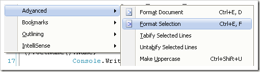 How to Format Selected Source Code in Visual Studio Editor