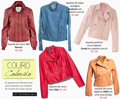jaqueta de couro feminina colorida