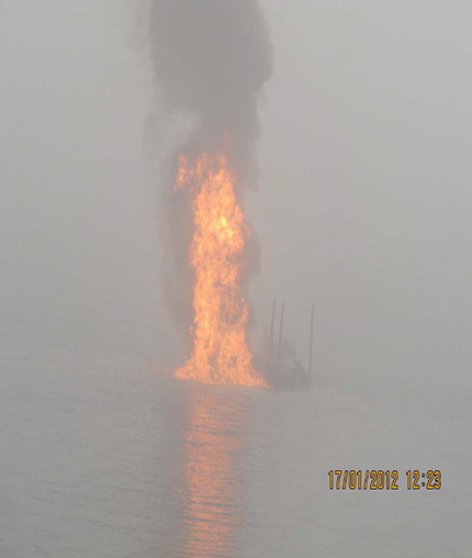 The KS Endeavor fire at the Funiwa Field in Nigeria on 17 January 2012. Chevron
