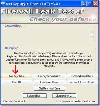 Anti-Keylogger Tester avvio del test