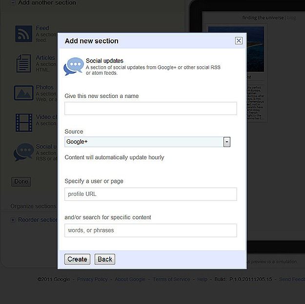 add new section - social updates