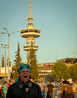 Marshaling protesters as they approached the Thessaloniki Expo. Broadcast tower in rear.