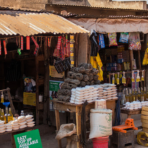 Many street shops sell small quantities of all kinds of goods.