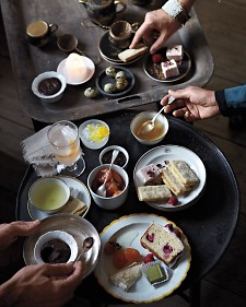 Gold-flecked quail eggs is a good accompaniment to Dragonwell, a Chinese green tea
