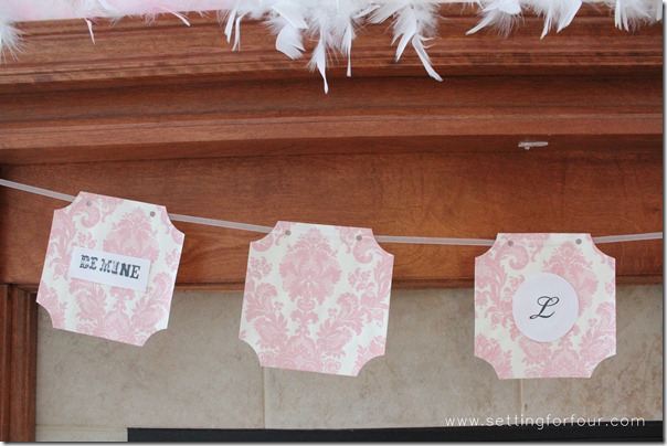 DIY Handmade Valentine Banner from Setting for Four. See how to here! http://www.settingforfour.com/2013/02/how-to-decorate-mantle-for-valentines.html  #mantle #valentine #diy #decor