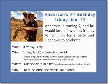 Anderson 7th Birthday Party invite with border