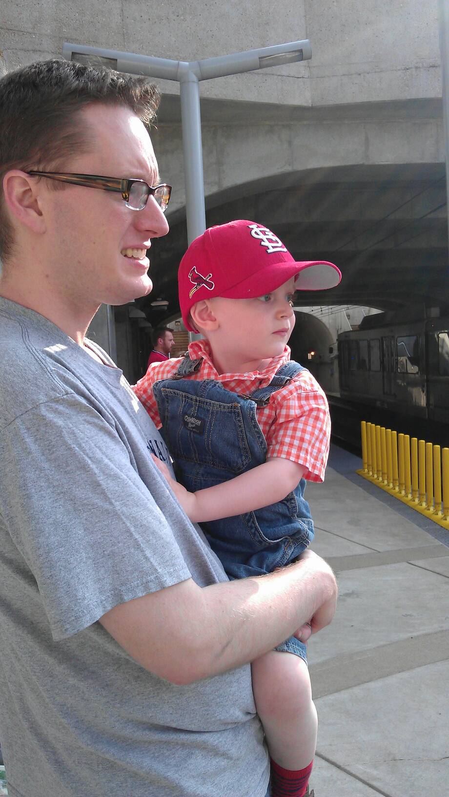 Waiting for metro to go to andys first baseball game