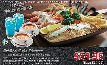 MANHATTAN FISH MARKET 2013 1 FOR 1 OFFERS  Grilled Gala Platter Manhattan Flaming Seafood Platter Fried Giant Platter mocktails 2 Soup of the day SEAFOOD PLATTER DEALS