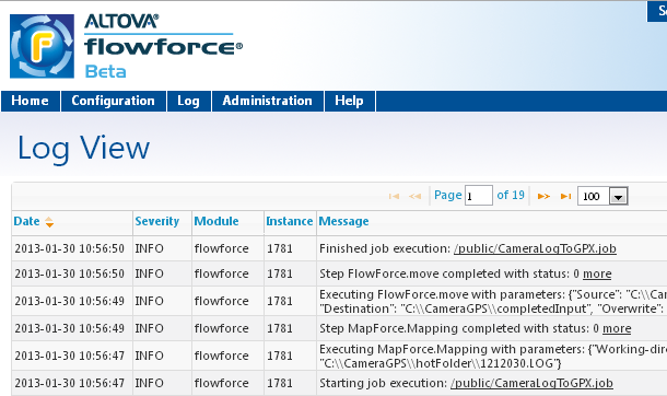 FlowForce Server job log