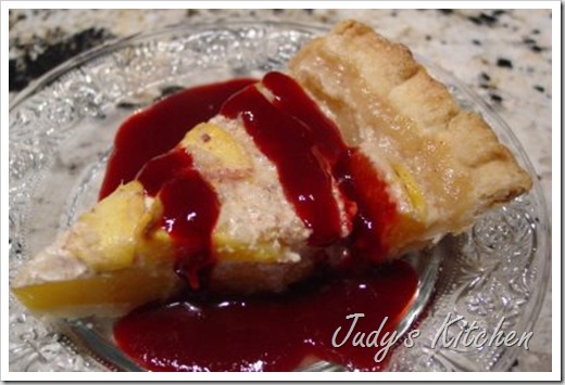 peach pie with berry sauce