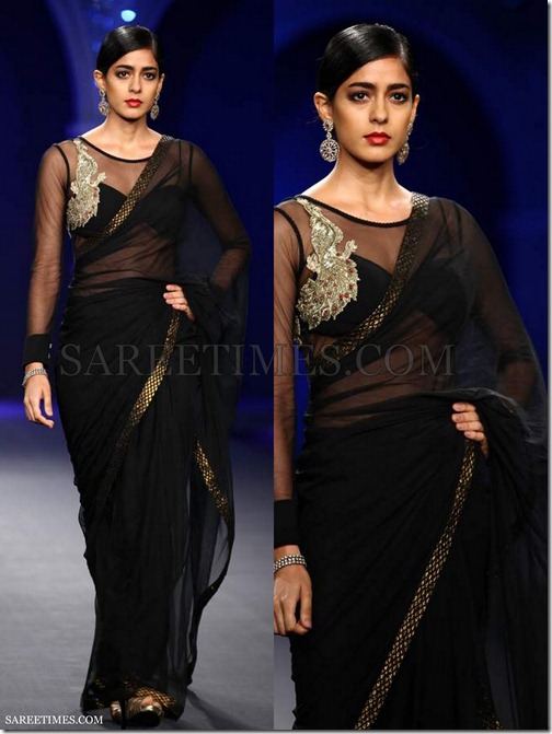 Varun_Bahl_Black_Georgette_Saree