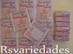 1- Sachê de chá
    : R$2,00 unid (min.30 unids).
    : Cento= R$180,00.
    : Sabores camomila, erva-cidreira ou chá preto.
    : Pode-se optar na escolha de mais de um sabor (min. 20 unids por sabor).
    : Personalização feita através de etiqueta personalizada e não por impressão na embalagem. O sachê já vem com o saquinho dentro.
    : Criamos uma etiqueta personalizada que colamos por cima de um sachê comum que encontramos no supermercado do tipo que já vem lacradinho na lateral. 
    : Assim o conteúdo fica preservado.  
    
    2- Balinha
    : R$1,20 unid (min. 40 unids).
     : Cento: R$110,00.
    : Pedidos em múltiplos de 20 (40, 60, 80, 100, etc.).
    : Utilizamos a balinha Mini-mentos 5 unids.