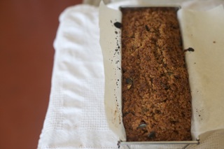 Bake the zucchini bread for 1 hour and 30 minutes or until a knife inserted into the middle comes out clean.