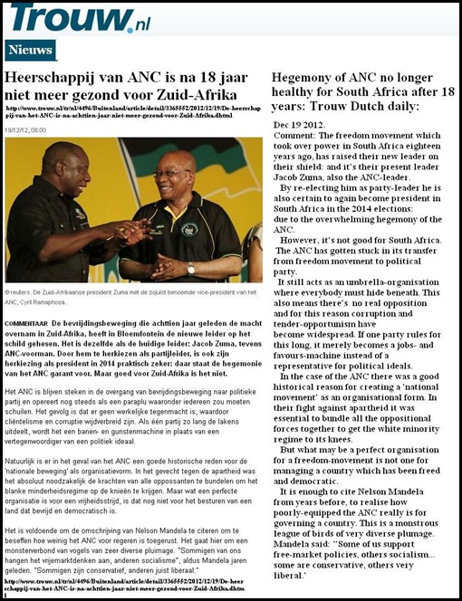 ANC HEGEMONY NOT HEALTHY FOR SA TROUW DEC 12 2012